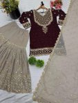 DESIGNER GEORGETTE EMBROIDERY SEQUENCE WORK TOP SHARARA WITH DUPATTA FESTIVE WEAR WHOLESALE PRICE ETHNIC GARMENT (2)