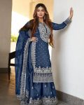 DESIGNER GEORGETTE EMBROIDERY SEQUENCE WORK TOP SHARARA WITH DUPATTA BLUE