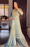 DESIGNER GEORGETTE EMBROIDERY SEQUENCE WORK WITH BEADS WORK TOP PALAZZO WITH DUPATTA SKY