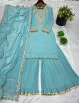 DESIGNER GEORGETTE EMBROIDERY SEQUENCE WORK WITH BEADS WORK TOP PALAZZO WITH DUPATTA FESTIVE WEAR WHOLESALE PRICE ETHNIC GARMENT (4)