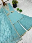DESIGNER GEORGETTE EMBROIDERY SEQUENCE WORK WITH BEADS WORK TOP PALAZZO WITH DUPATTA FESTIVE WEAR WHOLESALE PRICE ETHNIC GARMENT (4)
