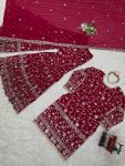 DESIGNER GEORGETTE EMBROIDERY THREAD SEQUENCE WORK TOP SHARARA WITH DUPATTA PARTY WEAR WHOLESALE PRICE ETHNIC GARMENT (6)