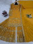 DESIGNER GEORGETTE EMBROIDERY THREAD SEQUENCE WORK TOP SHARARA WITH DUPATTA PARTY WEAR WHOLESALE PRICE ETHNIC GARMENT (3)