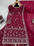 DESIGNER GEORGETTE EMBROIDERY THREAD SEQUENCE WORK TOP SHARARA WITH DUPATTA PARTY WEAR WHOLESALE PRICE ETHNIC GARMENT (6)