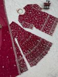 DESIGNER GEORGETTE EMBROIDERY THREAD SEQUENCE WORK TOP SHARARA WITH DUPATTA PARTY WEAR WHOLESALE PRICE ETHNIC GARMENT (6)