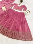DESIGNER GEORGETTE EMBROIDERY TREAD AND SEQUENCE WORK LEHENGA CHOLI WITH DUPATTA PARTY WEAR WHOLESALE PRICE ETHNIC GARMENT (3)