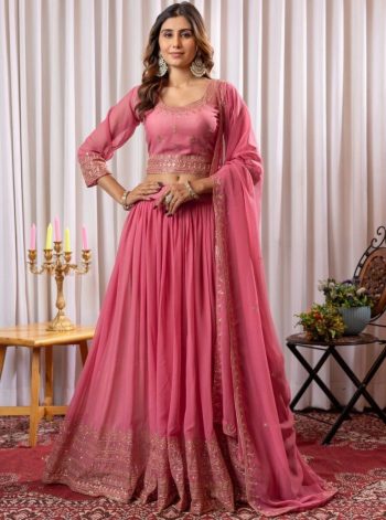 DESIGNER GEORGETTE EMBROIDERY TREAD AND SEQUENCE WORK LEHENGA CHOLI WITH DUPATTA  BABY PINK