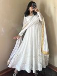 DESIGNER GEORGETTE EMBROIDERY WORK GOWN BOTTOM WITH DUPATTA WHITE