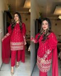 DESIGNER GEORGETTE EMBROIDERY ZARI SEQUENCE WORK TOP BOTTOM WITH ATTACHED DUPATTA RANI