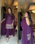 DESIGNER GEORGETTE EMBROIDERY ZARI SEQUENCE WORK TOP BOTTOM WITH ATTACHED DUPATTA PARTY WEAR WHOLESALE PRICE ETHNIC GARMENT (7)