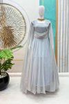 DESIGNER GEORGETTE HANDWORK FANCY SLEEVES FLAIRED GOWN PARTY WEAR WHOLESALE PRICE ETHNIC GARMENT (5)