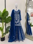 DESIGNER GEORGETTE THREAD WITH SEQUENCE WORK TOP PALAZZO WITH DUPATTA  BLUE
