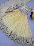 DESIGNER GOLD CRUSH EMBROIDERY THREAD AND SEQUENCE WORK TOP LEHENGA JACKET WITH DUPATTA PARTY WEAR WHOLESALE PRICE ETHNIC GARMENT (3)