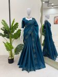 DESIGNER JIMMY CHOO SILK EMBROIDERY HAND WORK SAREE WITH UNSTITCHED BLOUSE TEAL
