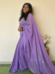 DESIGNER KHADI COTTON MIRROR WORK SAREE WITH UNSTITCHED BLOUSE LAVENDER