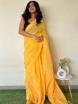 DESIGNER KHADI COTTON MIRROR WORK SAREE WITH UNSTITCHED BLOUSE YELLOW