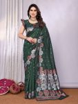 DESIGNER LITCHI SILK JACQUARD WORK SAREE WITH UNSTITCHED BLOUSE GREEN
