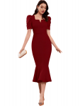 DESIGNER LYCRA BLEND PUFF SLEEVES BODYCON ONE PIECE DRESS MAROON
