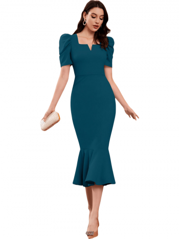 DESIGNER LYCRA BLEND PUFF SLEEVES BODYCON ONE PIECE DRESS RAMA