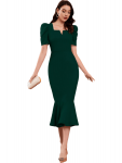 DESIGNER LYCRA BLEND PUFF SLEEVES BODYCON ONE PIECE DRESS GREEN