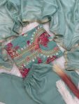 DESIGNER ORGANZA DIGITAL PRINTED EMBROIDERY CODING SEQUENCE WORK TOP BOTTOM WITH DUPATTA SEA FESTIVE WEAR WHOLESALE PRICE ETHNIC GARMENT(32)
