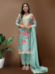 DESIGNER ORGANZA DIGITAL PRINTED EMBROIDERY CODING SEQUENCE WORK TOP BOTTOM WITH DUPATTA SKY