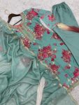 DESIGNER ORGANZA DIGITAL PRINTED EMBROIDERY CODING SEQUENCE WORK TOP BOTTOM WITH DUPATTA SEA FESTIVE WEAR WHOLESALE PRICE ETHNIC GARMENT(32)