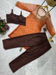 DESIGNER ORGANZA MIRROR LACE WORK TOP WITH CHINON PLAIN BOTTOM AND BLOUSE PARTY WEAR WHOLESALE PRICE ETHNIC GARMENT (7)