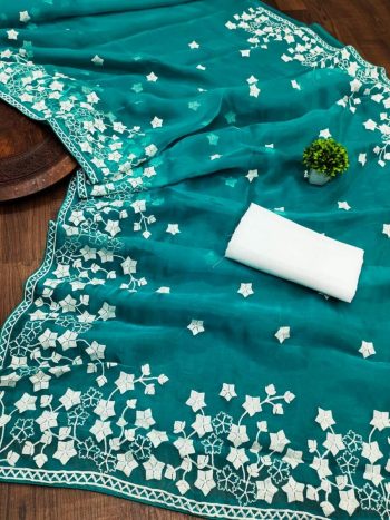 DESIGNER ORGANZA SILK  EMBROIDERY WORK SAREE WITH UNSTITCHED BLOUSE RAMA
