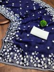 DESIGNER ORGANZA SILK EMBROIDERY WORK SAREE WITH UNSTITCHED BLOUSE PARTY WEAR WHOLESALE PRICE ETHNIC GARMENT (3)