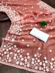 DESIGNER ORGANZA SILK EMBROIDERY WORK SAREE WITH UNSTITCHED BLOUSE PARTY WEAR WHOLESALE PRICE ETHNIC GARMENT (5)