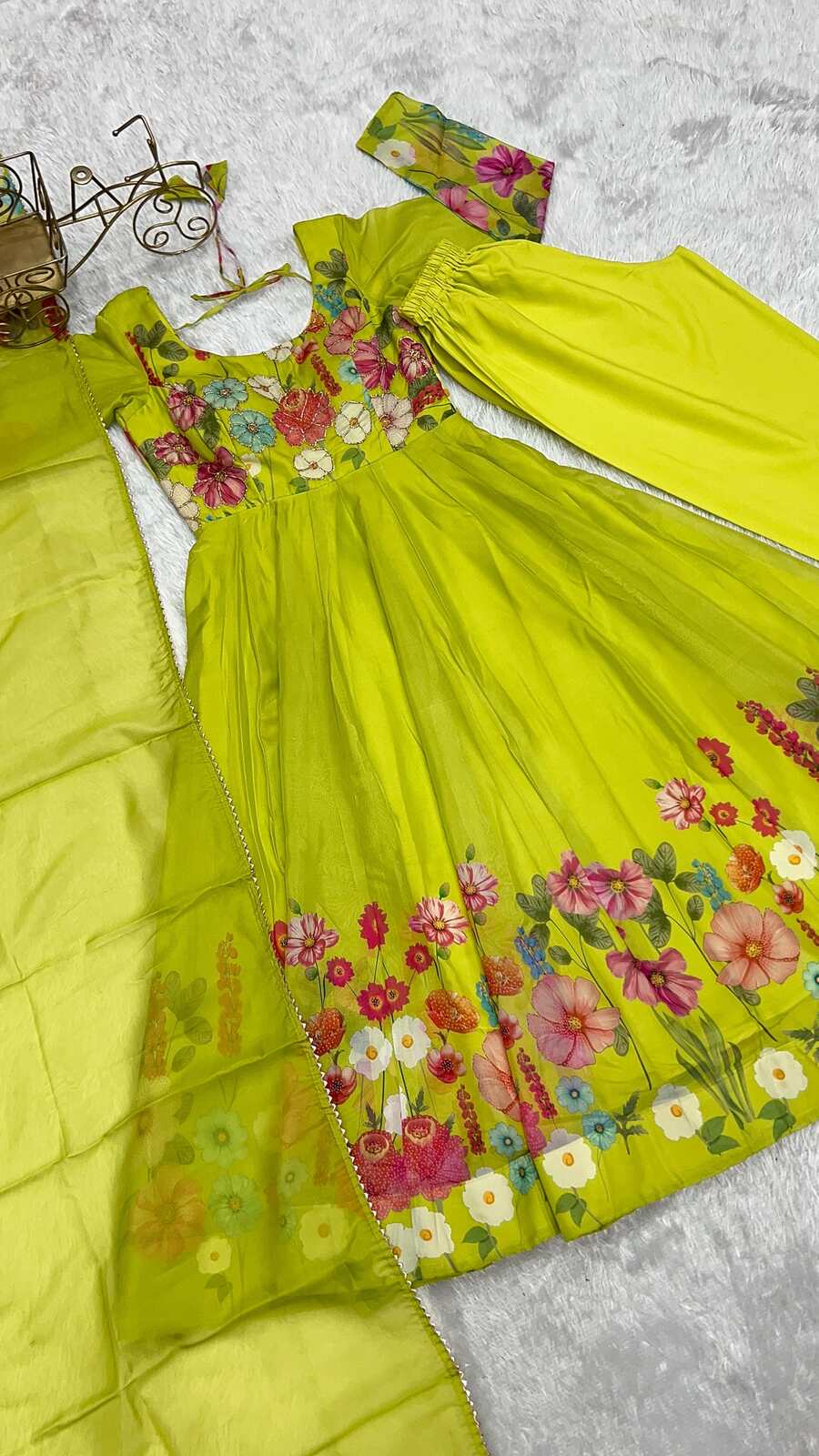 DESIGNER ORGANZA SILK PRINT WORK WITH ZARI FLOWER OUTING WORK GOWN PANT WITH DUPATTA PARTY WEAR WHOLESALE PRICE ETHNIC GARMENT (19)
