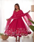 DESIGNER ORGANZA SILK PRINT WORK WITH ZARI FLOWER OUTING WORK GOWN PANT WITH DUPATTA PARTY WEAR WHOLESALE PRICE ETHNIC GARMENT (25)
