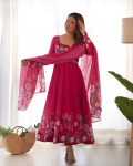 DESIGNER ORGANZA SILK PRINT WORK WITH ZARI FLOWER OUTING WORK GOWN PANT WITH DUPATTA PARTY WEAR WHOLESALE PRICE ETHNIC GARMENT (25)