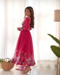 DESIGNER ORGANZA SILK PRINT WORK WITH ZARI FLOWER OUTING WORK GOWN PANT WITH DUPATTA PARTY WEAR WHOLESALE PRICE ETHNIC GARMENT (25)