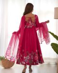 DESIGNER ORGANZA SILK PRINT WORK WITH ZARI FLOWER OUTING WORK GOWN PANT WITH DUPATTA PARTY WEAR WHOLESALE PRICE ETHNIC GARMENT (25)