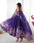 DESIGNER ORGANZA SILK PRINT WORK WITH ZARI FLOWER OUTING WORK GOWN PANT WITH DUPATTA PARTY WEAR WHOLESALE PRICE ETHNIC GARMENT (4)