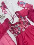 DESIGNER ORGANZA SILK PRINT WORK WITH ZARI FLOWER OUTING WORK GOWN PANT WITH DUPATTA PARTY WEAR WHOLESALE PRICE ETHNIC GARMENT (25)