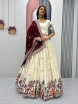 DESIGNER PURE COTTON EMBROIDERY CHAIN WORK LEHENGA CHOLI WITH DUPATTA  MAROON