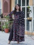 DESIGNER PURE COTTON PRINTED NAYRA CUT KURTI BOTTOM WITH DUPATTA BLACK