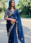 DESIGNER RANGOLI SILK EMBROIDERY WORK SAREE WITH UNSTITCHED BLOUSE PARTY WEAR WHOLESALE PRICE ETHNIC GARMENT (5)
