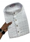 DESIGNER RAYON CHIKANKARI SEQUENCE THREAD EMBROIDERY WORK MEN'S KURTA WITH PAYJAMA WHITE