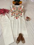 DESIGNER ROMAN SILK COTTON THREAD EMBROIDERY WORK TOP BOTTOM SET FESTIVE WEAR WHOLESALE PRICE ETHNIC GARMENT (4)