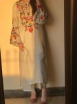 DESIGNER ROMAN SILK COTTON THREAD EMBROIDERY WORK TOP BOTTOM SET WHITE