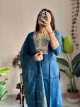 DESIGNER ROMAN SILK EMBROIDERY SEQUENCE WORK TOP BOTTOM WITH DUPATTA PARTY WEAR WHOLESALE PRICE ETHNIC GARMENT (3)