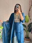 DESIGNER ROMAN SILK EMBROIDERY SEQUENCE WORK TOP BOTTOM WITH DUPATTA PARTY WEAR WHOLESALE PRICE ETHNIC GARMENT (3)