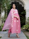 DESIGNER ROMAN SILK EMBROIDERY THREAD WORK TOP BOTTOM WITH DUPATTA PARTY WEAR WHOLESALE PRICE ETHNIC GARMENT (1)