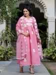 DESIGNER ROMAN SILK EMBROIDERY THREAD WORK TOP BOTTOM WITH DUPATTA PARTY WEAR WHOLESALE PRICE ETHNIC GARMENT (1)