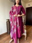 DESIGNER ROMAN SILK EMBROIDERY WORK TOP BOTTOM WITH DUPATTA PARTY WEAR WHOLESALE PRICE ETHNIC GARMENT (5)