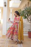 DESIGNER RUSSIAN SILK DIGITAL PRINTED EMBROIDERY SEQUENCE WORK GOWN WITH DUPATTA PARTY WEAR WHOLESALE PRICE ETHNIC GARMENT (2)